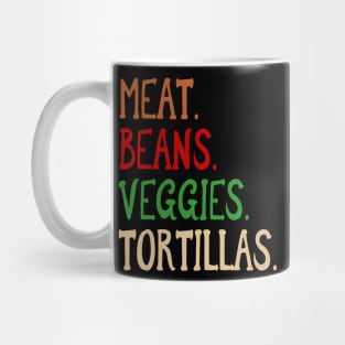 Meat. Beans. Veggies. Tortillas. Burrito ingredients Mug